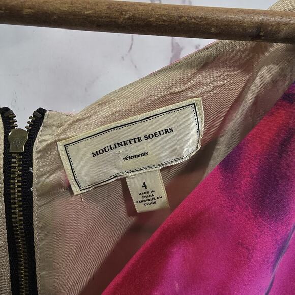 Anthropologie Dress Womens 4 Small Pink Orange Silk Watercolor Soeurs Orchid - Picture 3 of 11